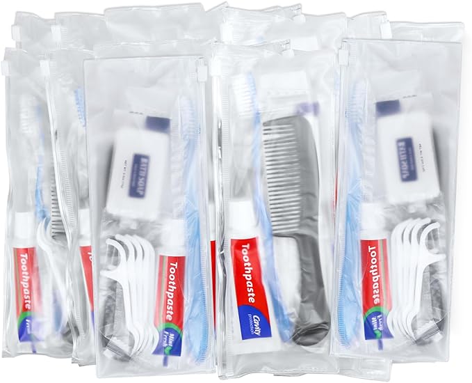 10 Sets Personal Hygiene Kit Bulk, Disposable Toothbrushes with Toothpaste Floss Comb Soap and Cover, Toiletry Kits Homeless Supplies Bulk for Women,Men,Travel,Homeless