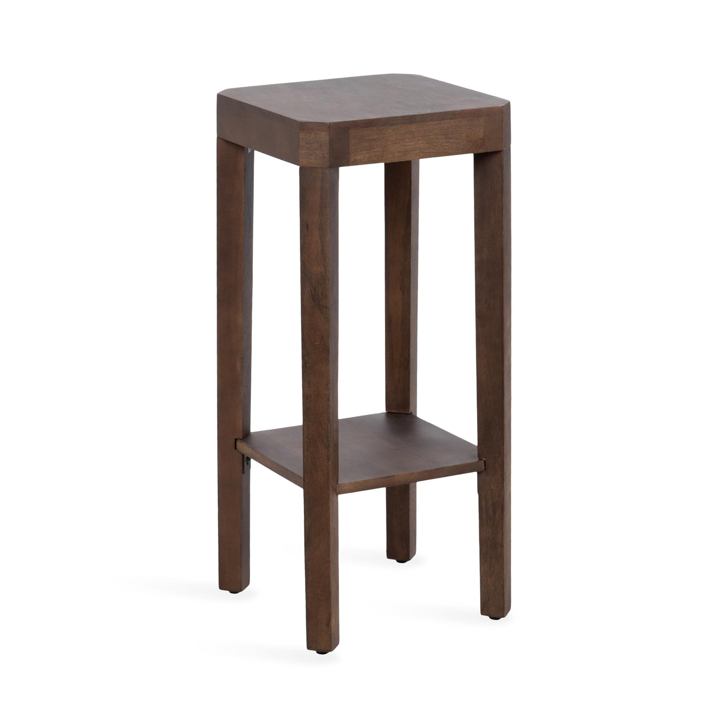Kate and Laurel Talcott Modern Square Wood Drink Table, 12 x 12 x 28, Dark Brown, Transitional Decorative Two-Tier Pedestal Table for Use as Plant Stand Indoors or Living Room Decor Accent
