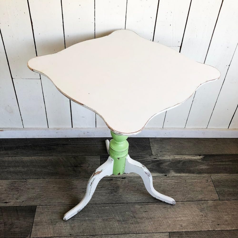 Vintage Solid Maple and Metal End Tables, Side Tables, Pedestal Side Table with White and Green Plant Stand, Round Stand, 20 "W x 27 "H x 20 "D, Funky Side Table for Small Spaces Bedroom Livingroom