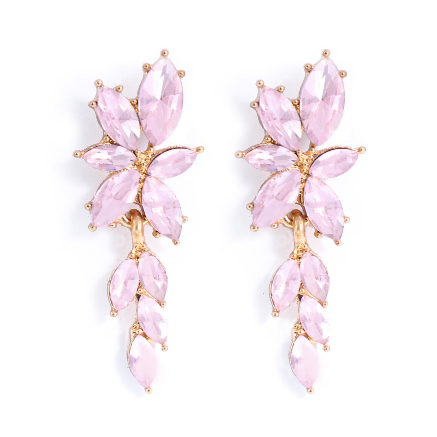 ATIMIGO Elegant Light Pink Rhinestone Dangle Earrings Cluster Crystal Wedding Bridal Earrings for Brides Bridemaids Formal Prom Statement Drop Earrings for Women