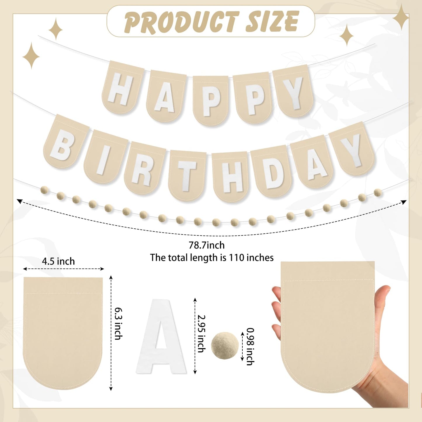 Hahafelt 125 Pcs Make Your Own Banner Kit Personalized Handmade Name Scallop Felt Banner for Baby Nurseries Kids Rooms Decor, Custom Banners for Birthday Wedding Baby Shower(Khaki)