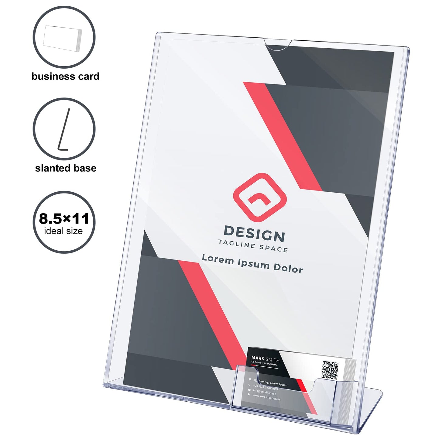Geyee 8.5 x 11 Acrylic Sign Holder with Business Card Holder Clear Brochure Display Stand with Attached Business Card Pocket Advertisement Printed Material Flyer Holder Flyer Stand Frame (3)