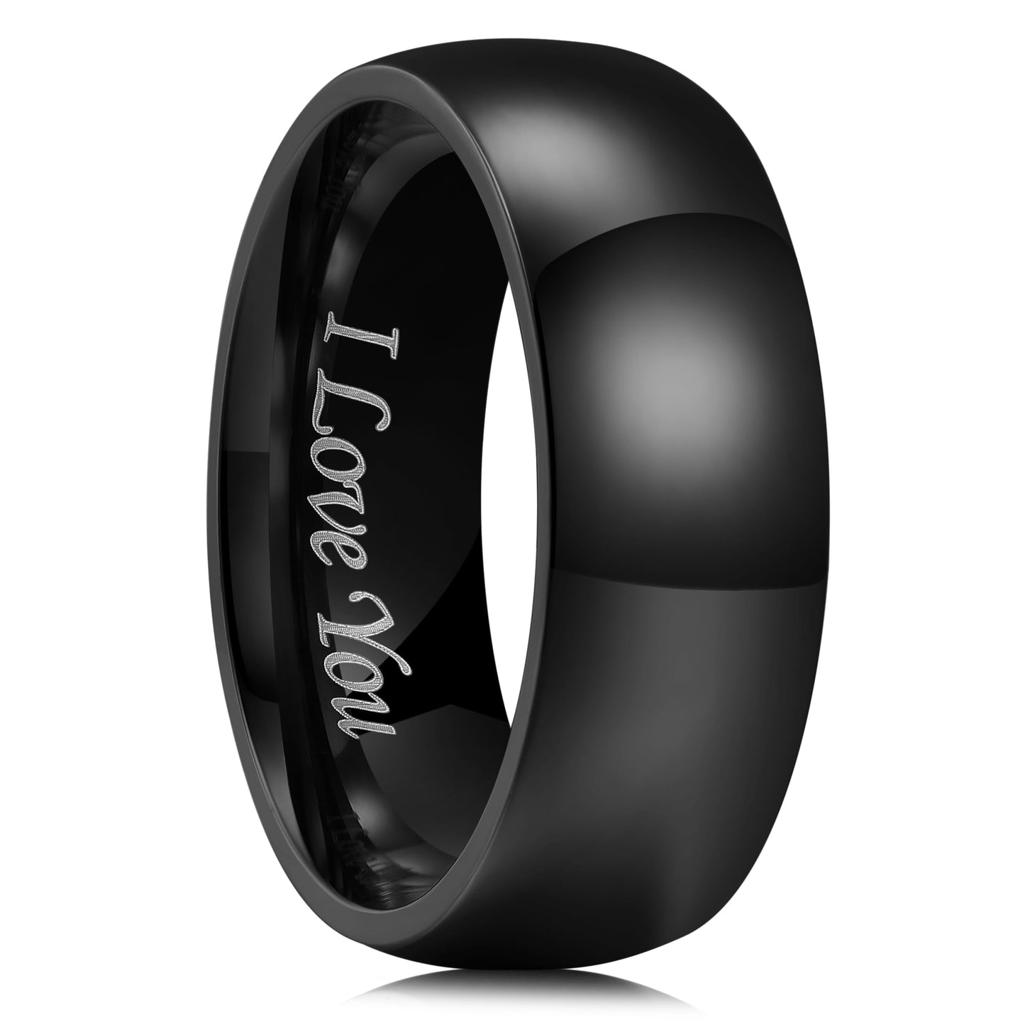 King Will 316L Stainless Steel Wedding Band for Men Women-8mm Width Basic Black Wedding Ring Laser I Love You, High Polished Dome Style Promise Ring Comfort Fit Size 11