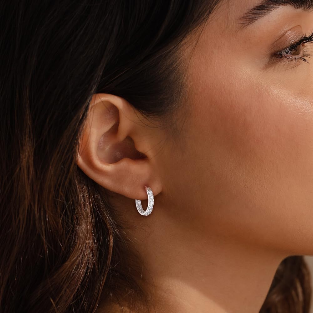 RANDES 15mm Chunky Cubic Zirconia Hoop Earrings for Women Trendy 925 Sterling Silver Small Hoops 1.5 Cttw Lab Created Diamond Earrings