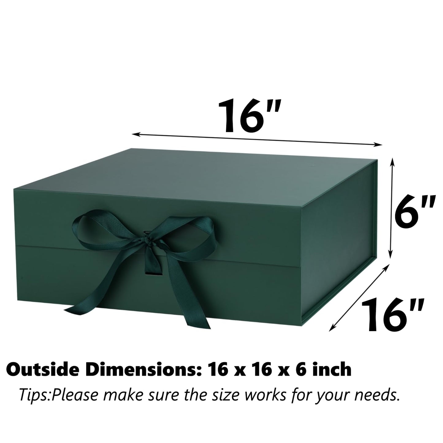 OEMVALATY Green Gift Box,16x16x6 Inches Gift Boxes with Lids for Presents with Magnetic Closure and Ribbon for Wedding,Storage,Birthday