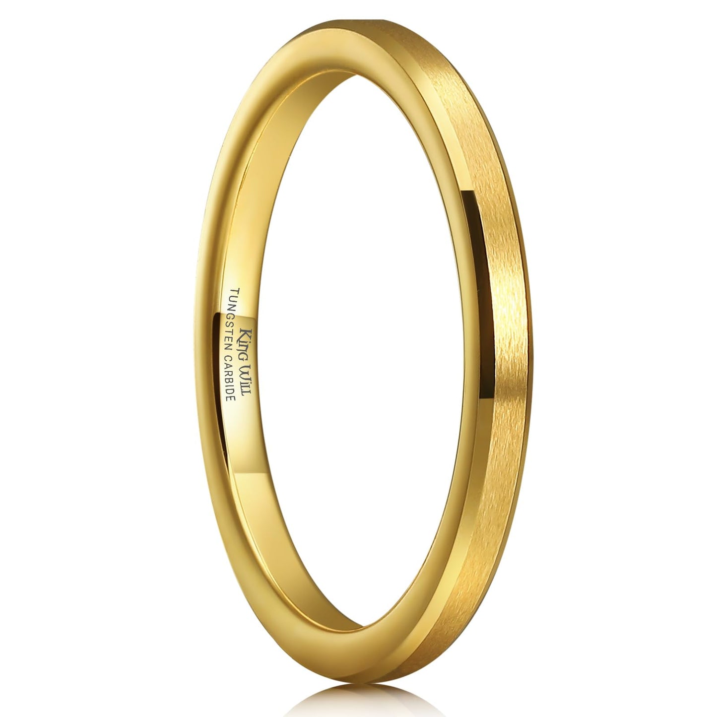 King Will 2mm Gold Tungsten Wedding Band Basic Wedding Ring For Men with Brushed Matte Surface Beveled Polished Edge Comfort Fit 13