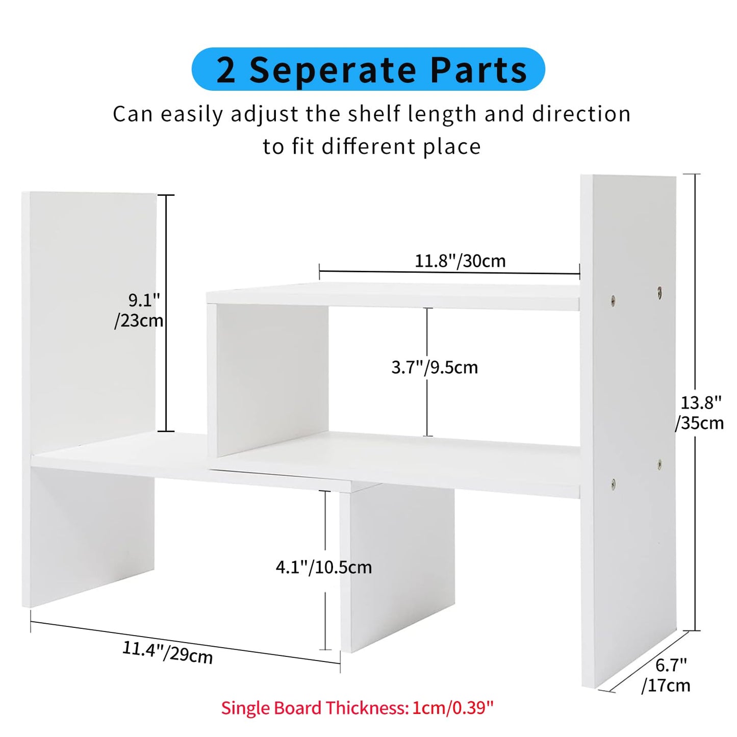 IUSEIT Desktop Shelf Organizer, Adjustable Wood Office Storage Rack, Counter Display Small Bookshelf for Home/Office/School(White)