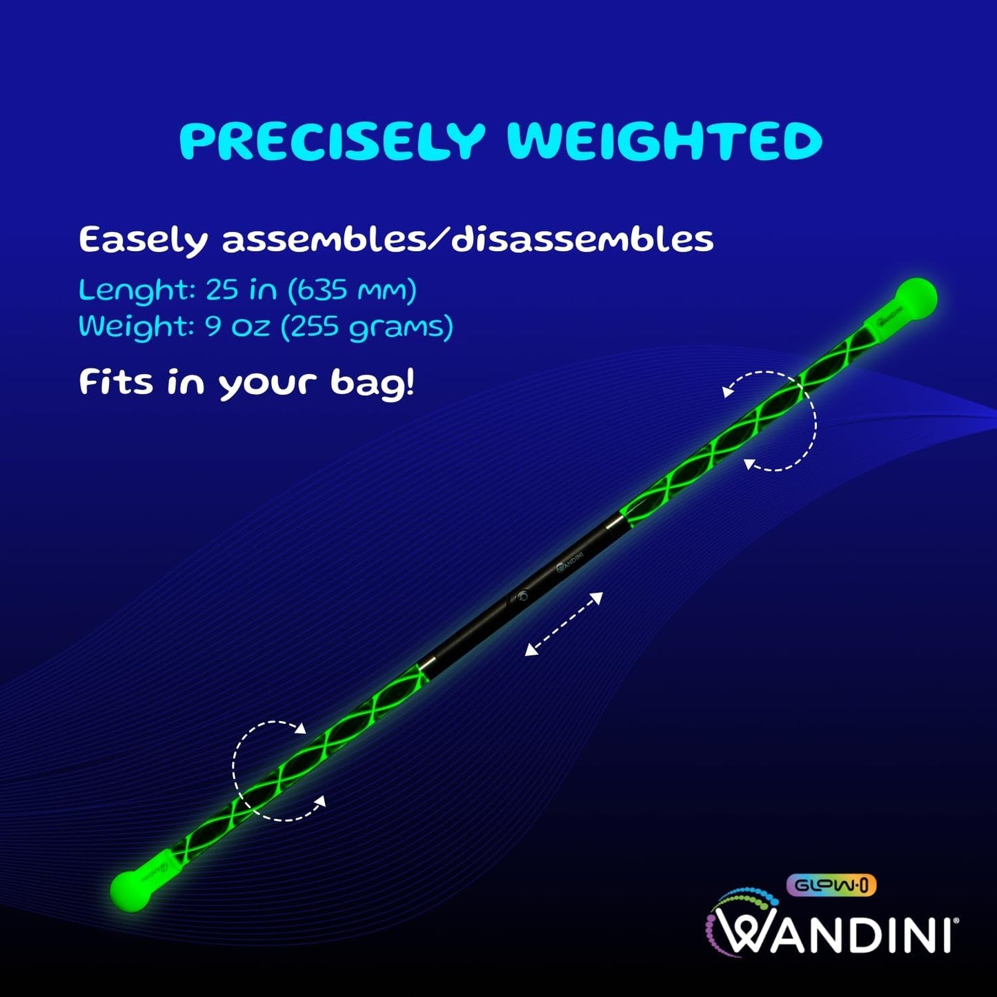 Wandini Glow.0 LED Light Magic Wand – Collapsible Levitation Stick, USB Rechargeable & Patented Design, Balanced LED Flow Prop for Smooth Tricks, Visual Performances with 22 Dynamic Color Modes