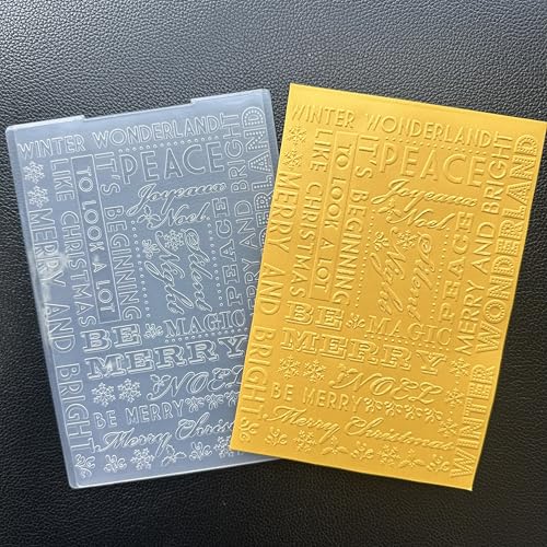 DIYology Christmas Sentiment Embossing Folders for Card Making, Xmas Blessing Words Background Texture Embossing Folder Template for DIY Paper Crafts Scrapbooking Polymer Clay Decoration