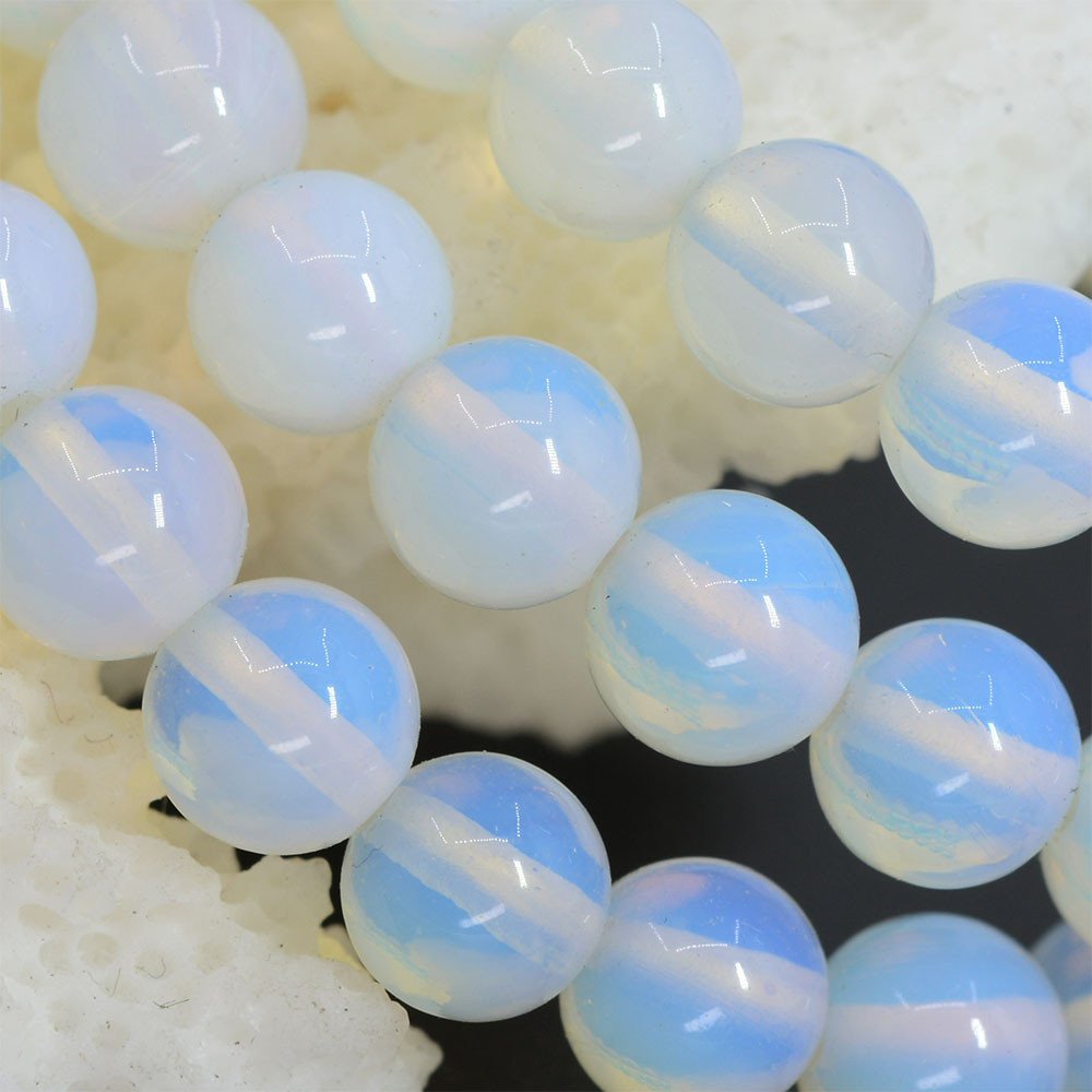 Justinstones Synthetic Opalite Moonstone Glass 6mm Round Beads Stretch Bracelet 6.5 Inch