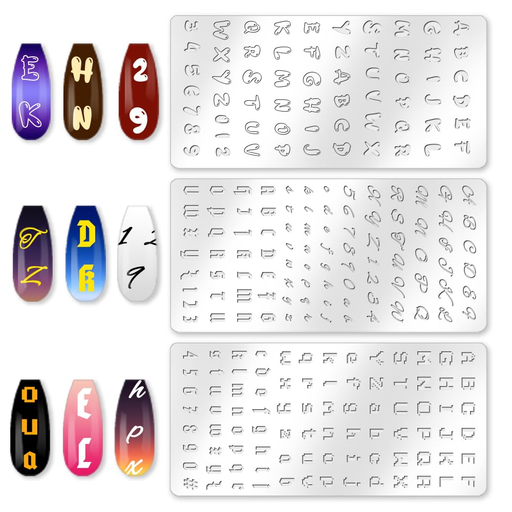 beinkmake 3Pcs English Letter Nail Stamping Plate Alphabet Number Nail Stamp Templates Nail Art Stamp Plates Image Plate Stainless Steel DIY Reusable Tools with Stamper Scraper for Manicure Printing