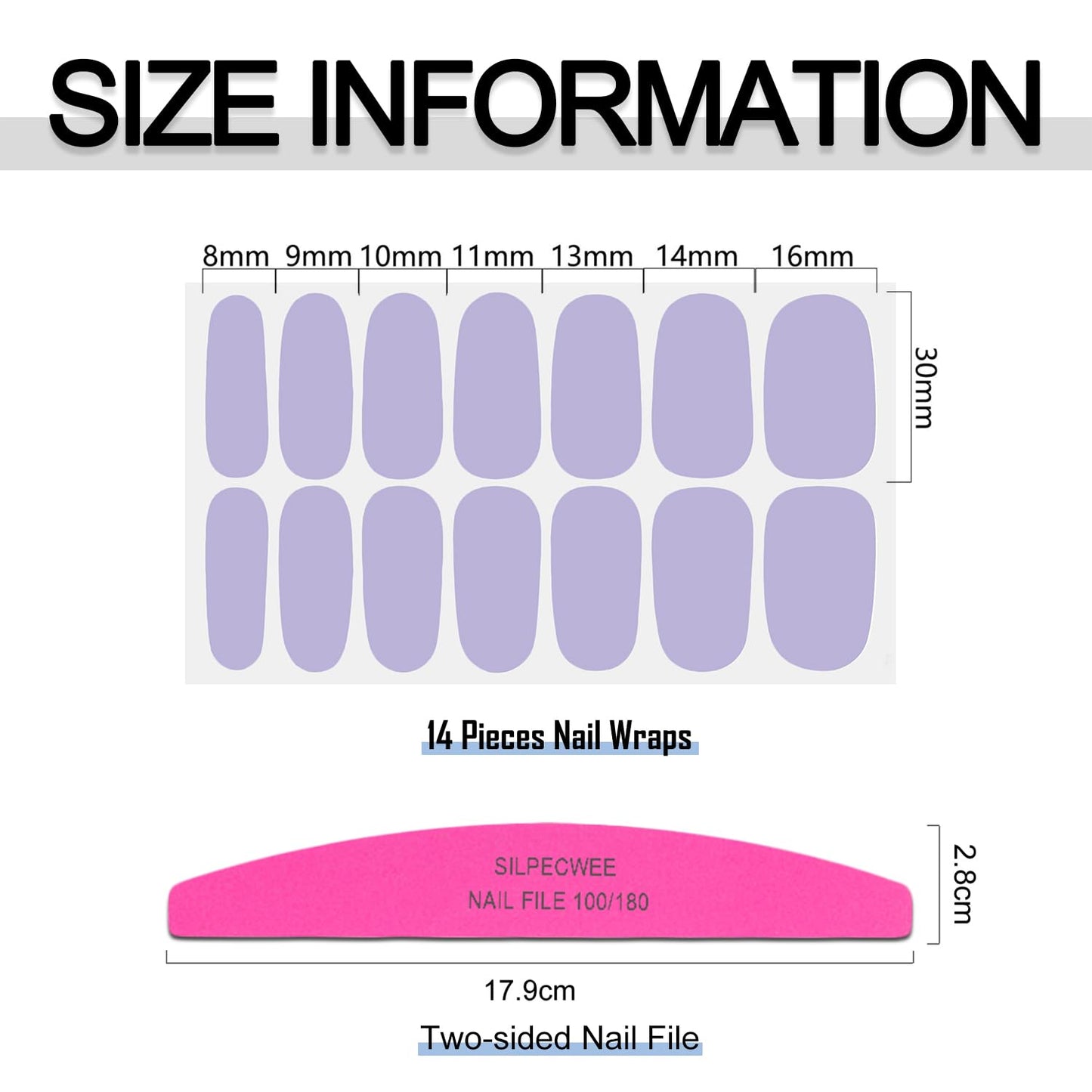 SILPECWEE 20 Sheets Nail Wraps for Women Solid Color Nail Polish Stickers Adhesive Nail Polish Strips for Women Gel Nail Strips Stick On Nails Fingernail Manicure Design with Nail File