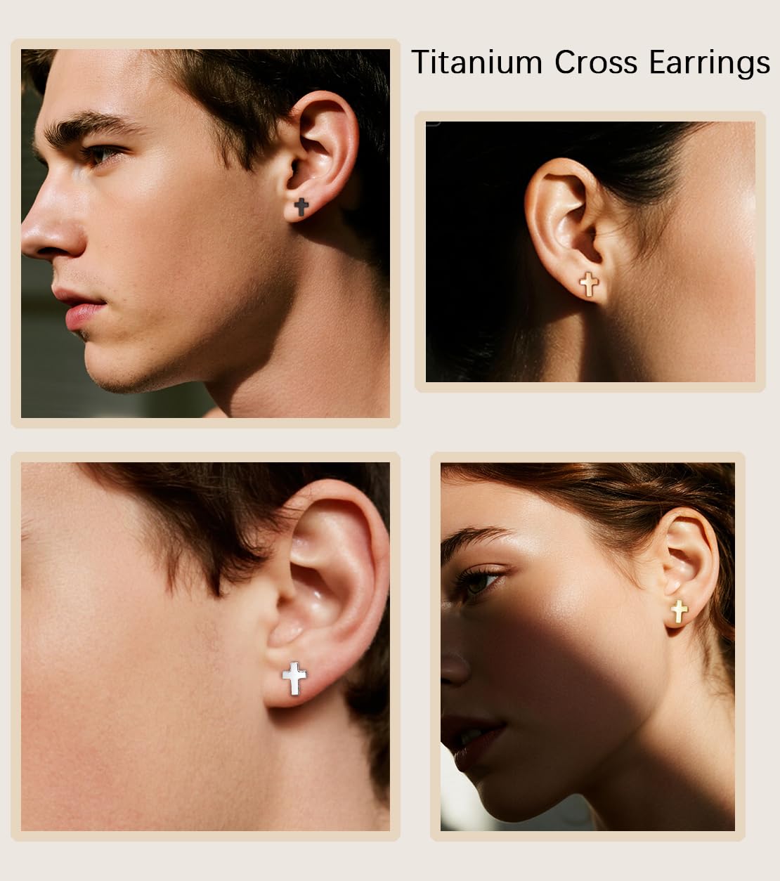 Limerencia Titanium Stud Earrings - Hypoallergenic Earrings for Women Men Sensitive Ears - Minimalist Jewelry Flatback Cross Bolt Cartilage Earrings,Gold Tone