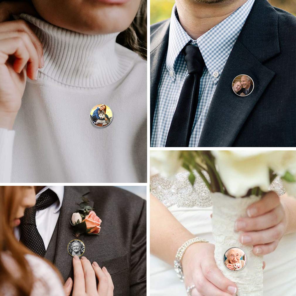 Custom4U Custom Photo Brooch Pin Memorial Wedding Collar Pins Personalized Picture Gift for Men Women Mother
