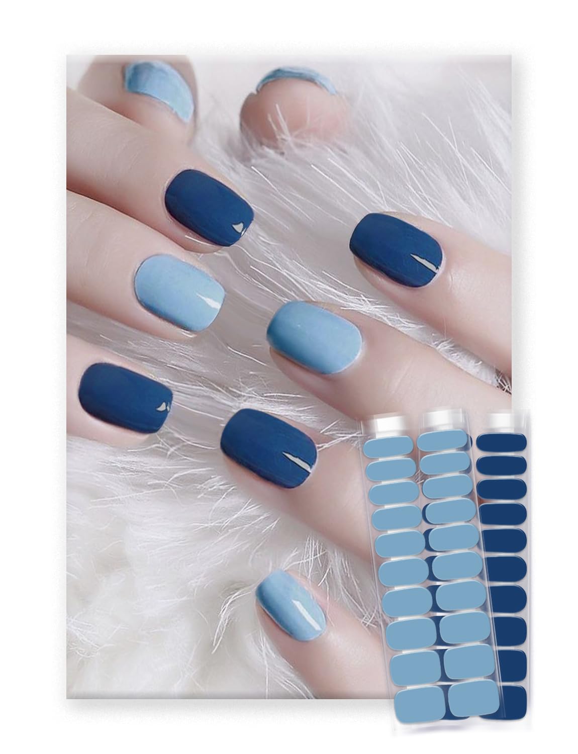 Semi Cured Gel Nail Strips 2 Styles | Built-In Gel Top Coat | UV Light Required | Salon Quality, Easy Application And Removal（Cerulean Hush & Midnight Azure Whisper)