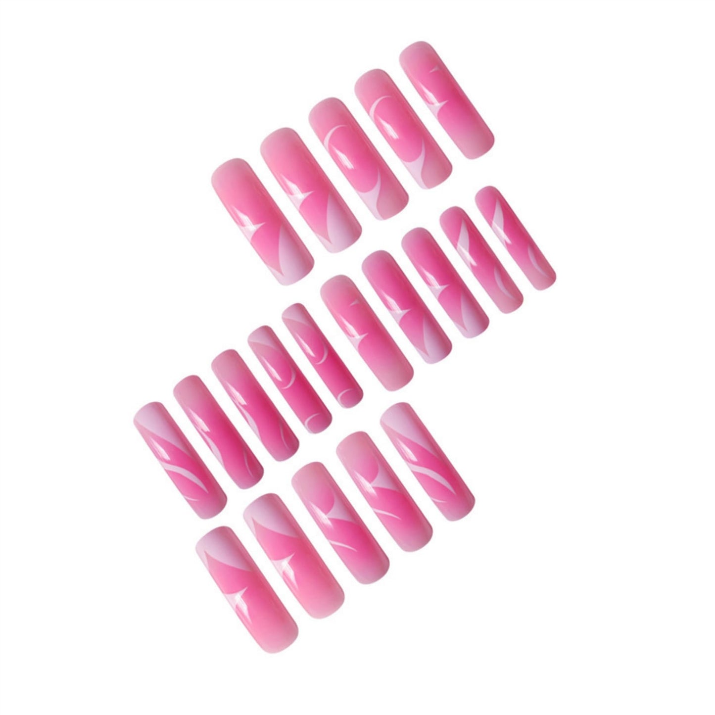 SEENEEY Curved Press on Nails Long Fake Nails Pink Artificial Nail Stick on Nail for Women 20pcs