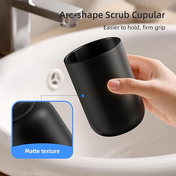 MOPMS Toothbrush Cup 13oz 380ml, Unbreakable Reusable Bathroom Tumbler 2Pcs, Non-Slip Plastic Bathroom Cup Toothbrush Holders for Bathroom, Black