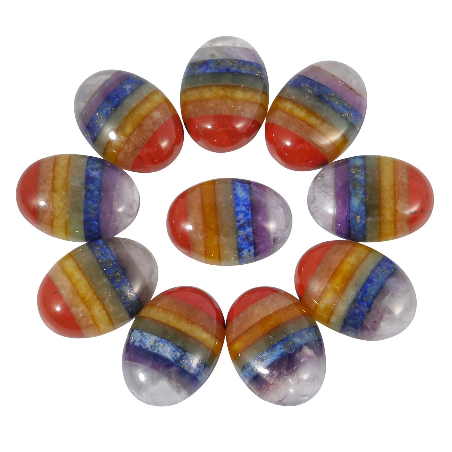 Loveliome 18x13mm Oval Cabochons Flatback Crystal Stone Gemstones Beads for Jewelry Making DIY Pack of 10, 7 Chakra