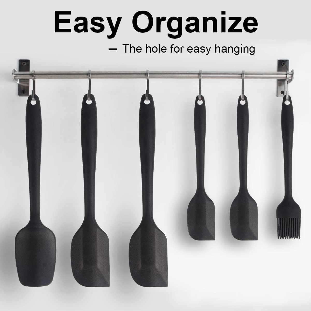 HFLYJPYW Spatulas Set of 6, Food Grade Silicone Spatulas Rubber Heat Resistant, Stainless Steel Core, Kitchen Utensils Nonstick for for Cooking, Baking and Mixing (Black)