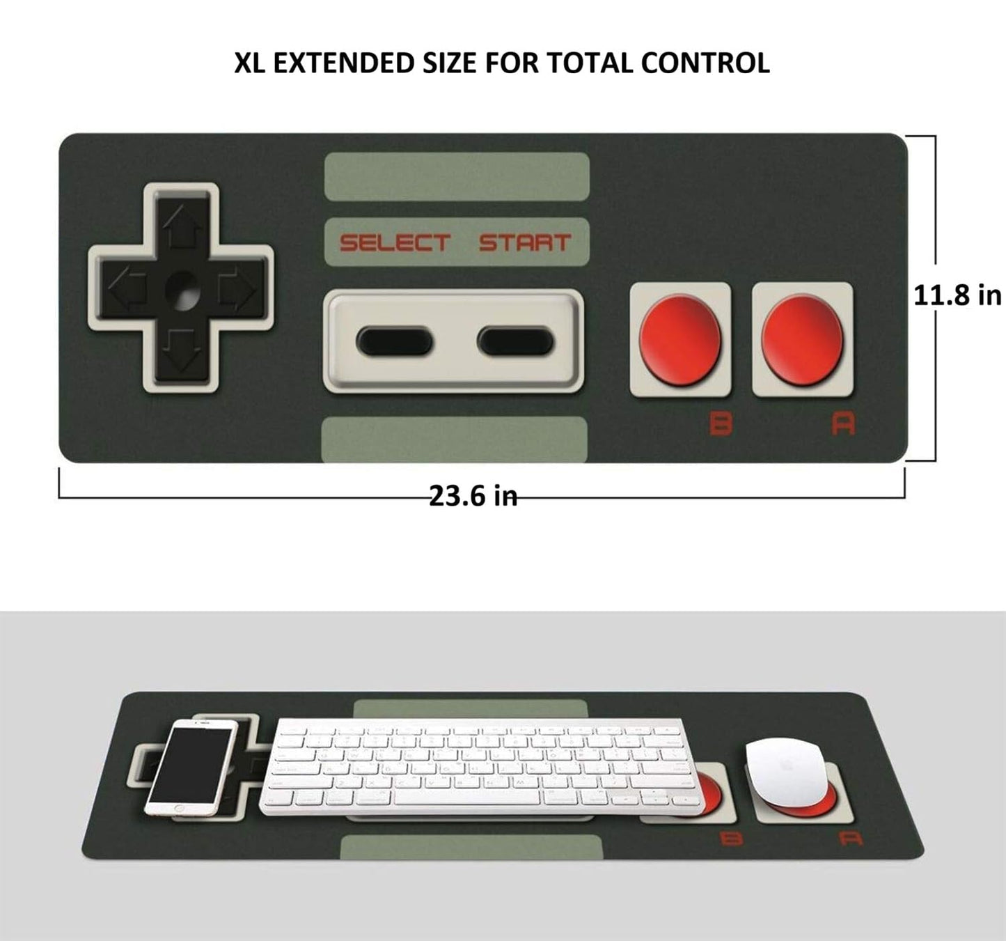 Large Gaming Mouse Pad - NES Retro Controller Desk Mat, 23.6"x11.8" Extended Computer Mousepad with Odorless Rubber Base, Waterproof Micro-Weave Surface for Office, Home & Gamers (Switch 2 Style)