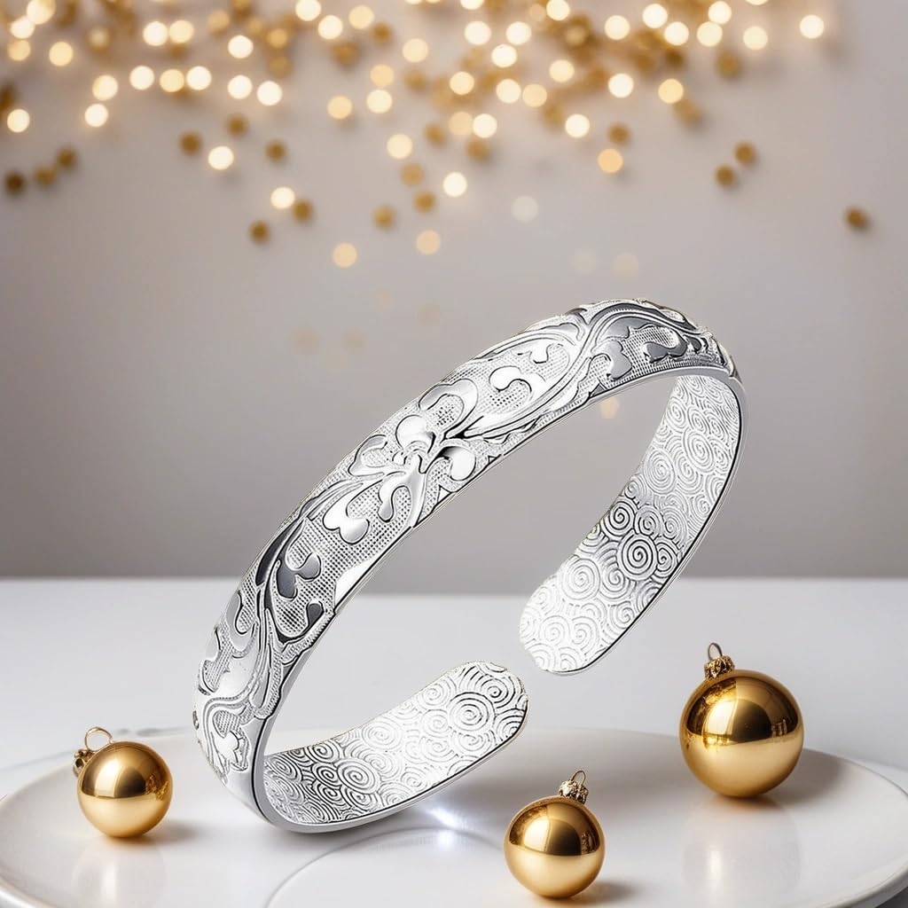 Sterling Silver Bangle Bracelets for Women,Fashion Jewelry Simple Adjustable 925 Silver Cuff Bangles for Women Mom Wife Valentine Mothers Day Gift