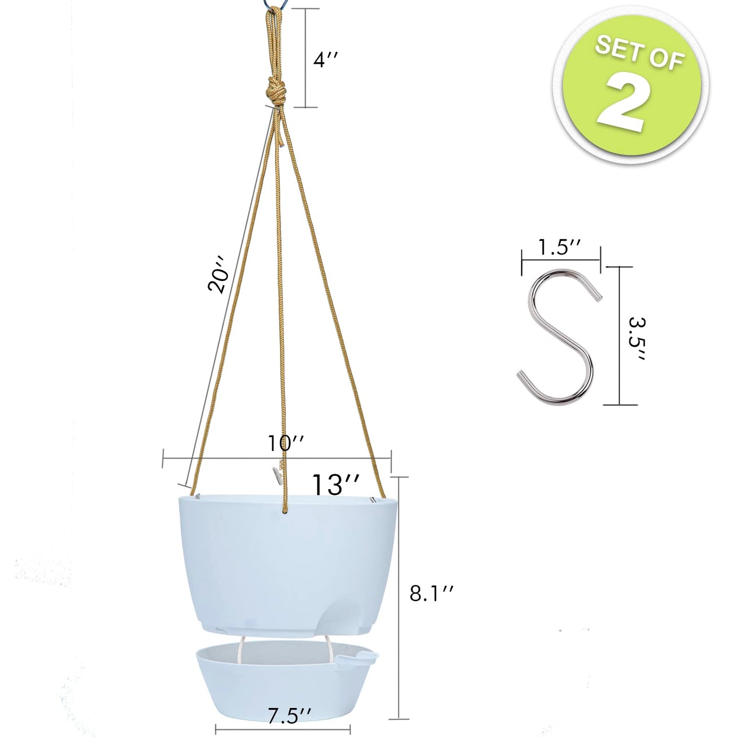 SwinDuck 10 Inch Self Watering Hanging Pots, 2 Pack Hanging Planters with 40oZ Deep Reservior for Indoor Outdoor Plants Flowers, White
