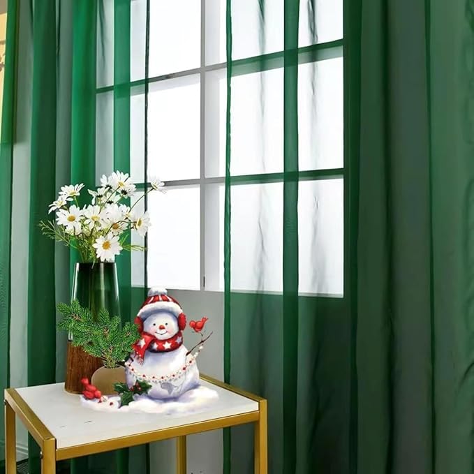 SpaceDresser Foliage Green Sheer Curtains 4 Panels Rod Pocket Semi-Sheer Curtain 72 Inches Long Light Filtering Voile Window Drapes for Bedroom Living Room Kitchen, Each 52W x 72L