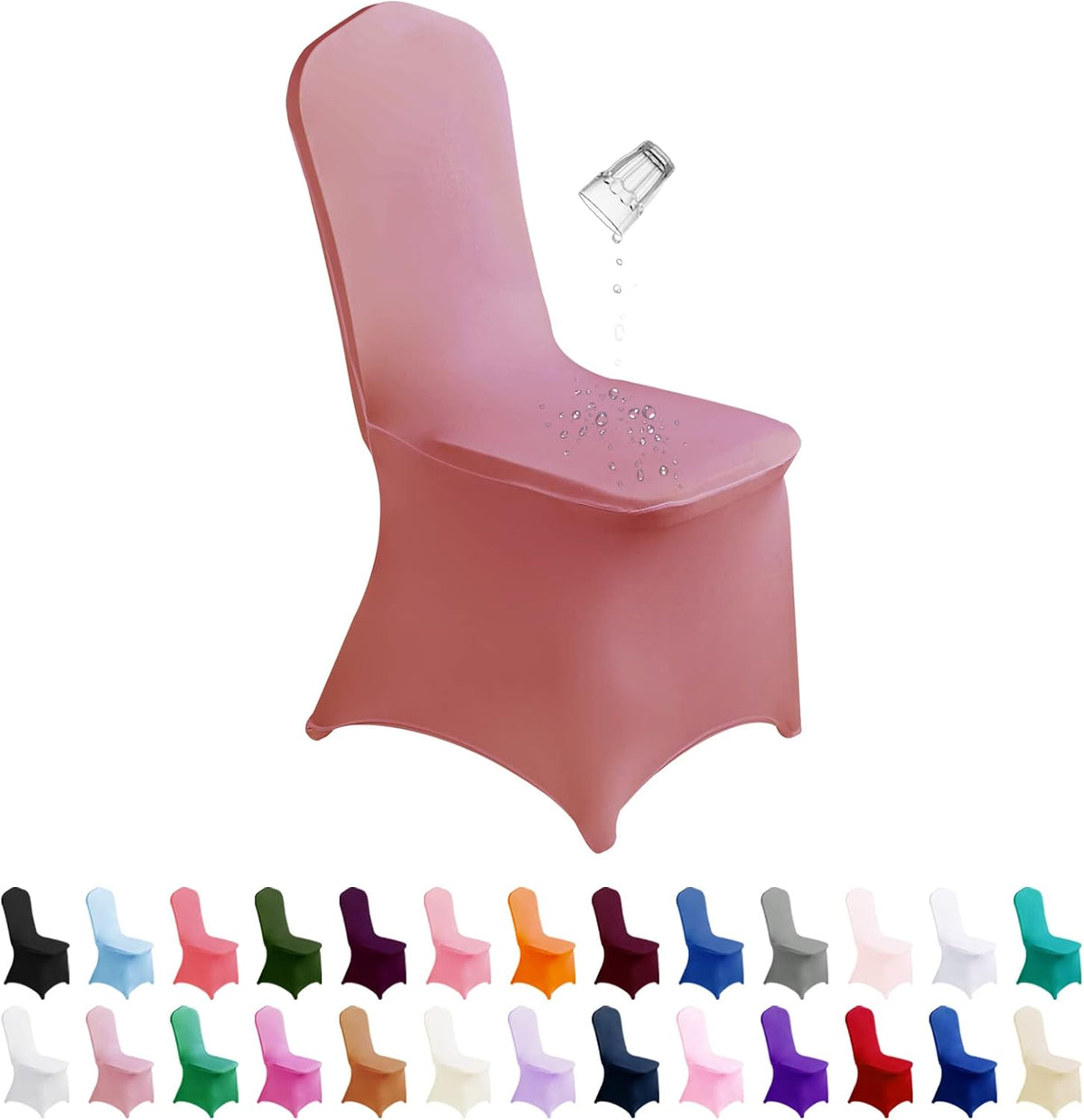 SUPERO Waterproof Spandex Chair Protector - 12PCS Stretch Dining Covers for Universal, Banquet, Wedding Event, Hotel (Dusty Pink)