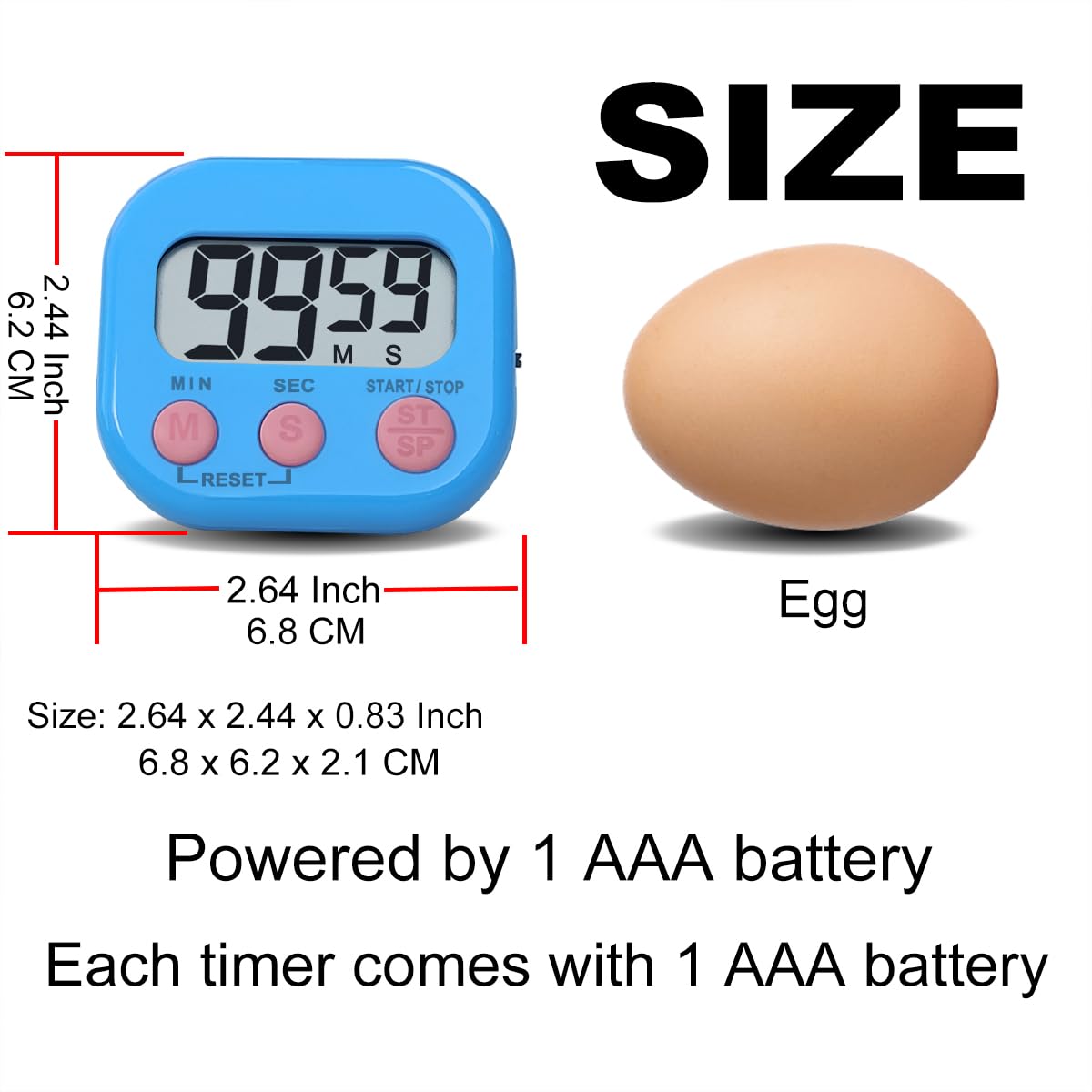 Timers, BESTWYA Magnetic Timer with Clear LCD Screen 3 Big Buttons On/Off Switch Count Up and Down Function for Kitchen,Study,Work,Exercise Training,Outdoor Activities (6,6 Colors)