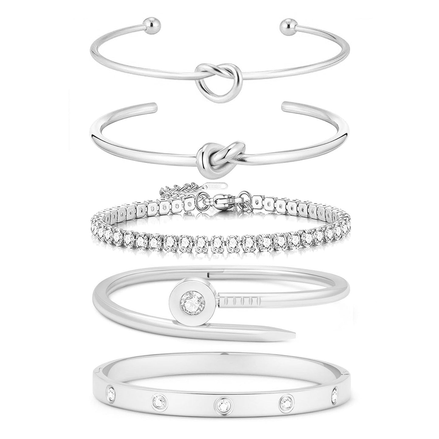 FAFUGA 18 K Silver Plated Love Bangle Bracelet Stack Cuff Jewelry for Women Jewelry Set for Women Gift with Box (style11)