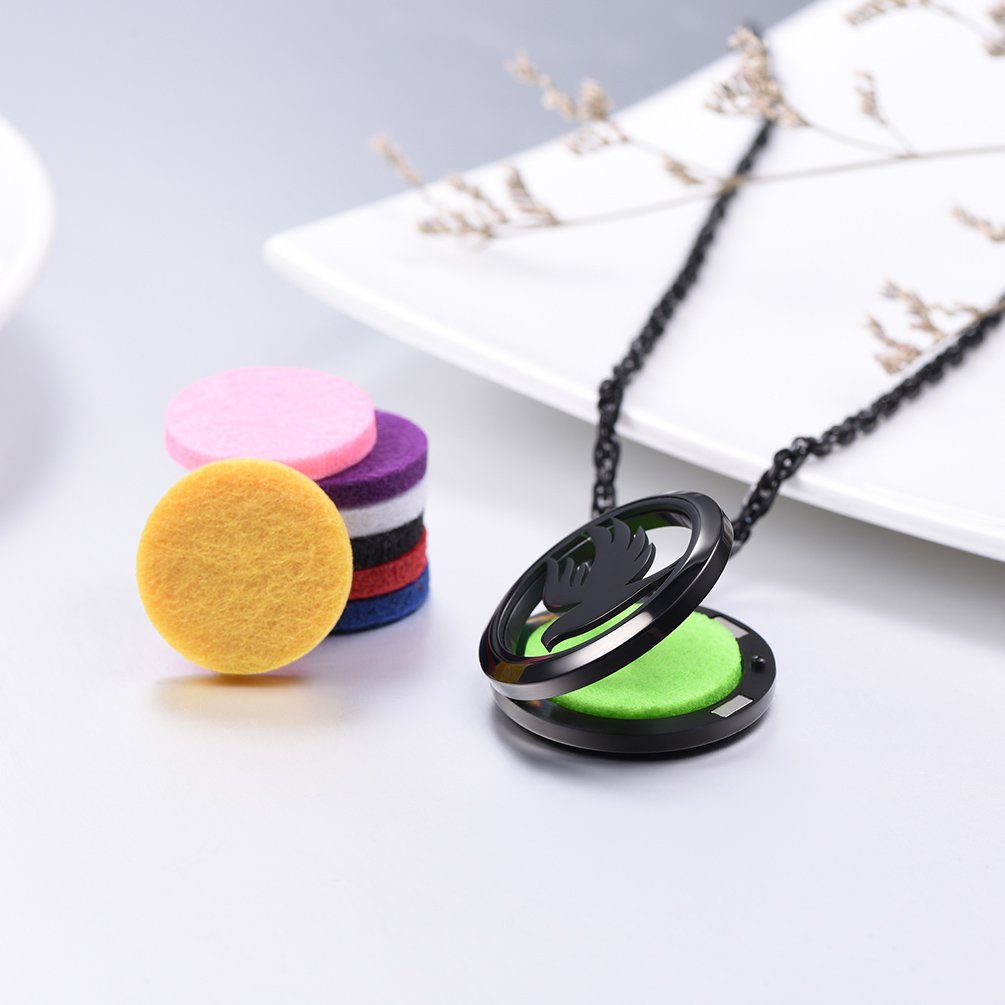 Flying Bird Diffuser Necklace Black Perfume Locket Aromatherapy Necklace Stainless Steel Essential Oil Diffuser Women Jewelry
