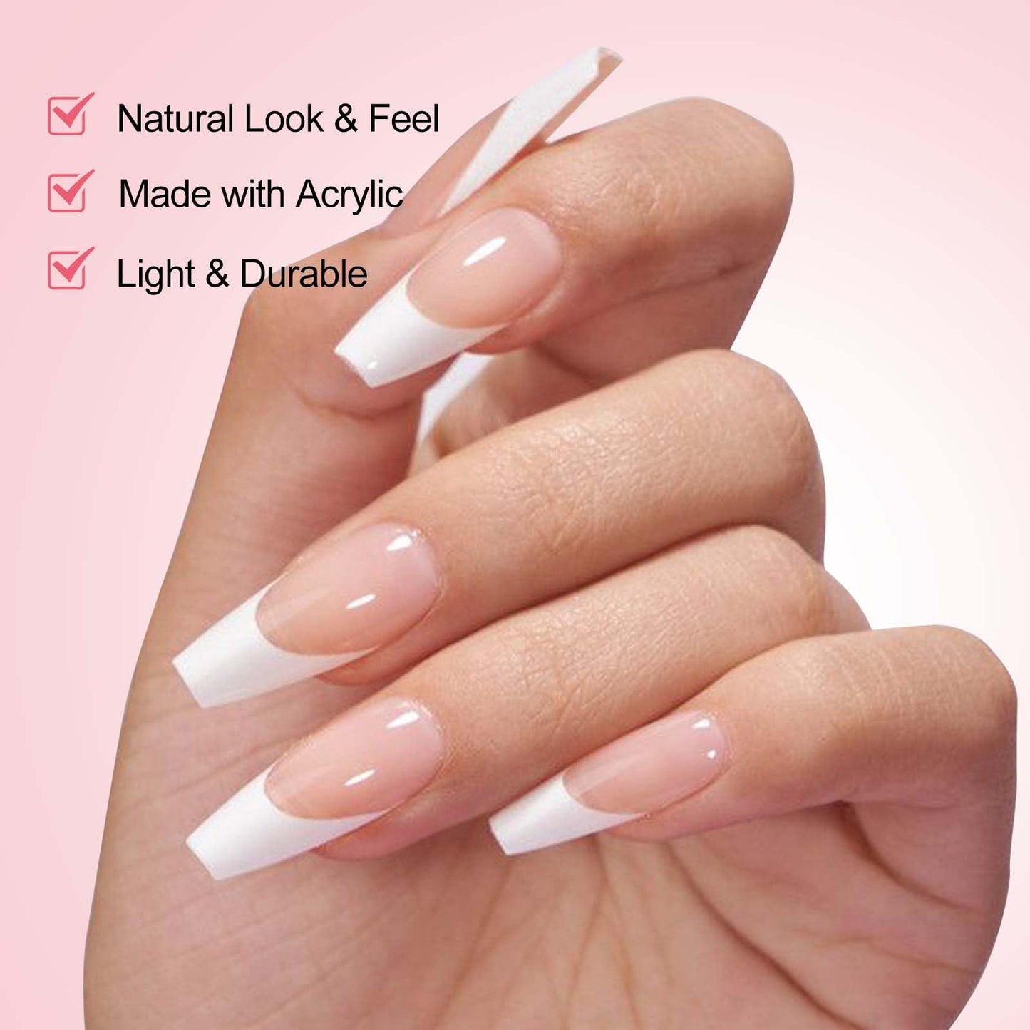 120Pcs French Tip Press on Nails Medium Coffin Fake Nails White Tips False Nails Suqare Acrylic Nails Press ons Full Cover Artificial Glue on Nail Stick on Nail for Women Manicure
