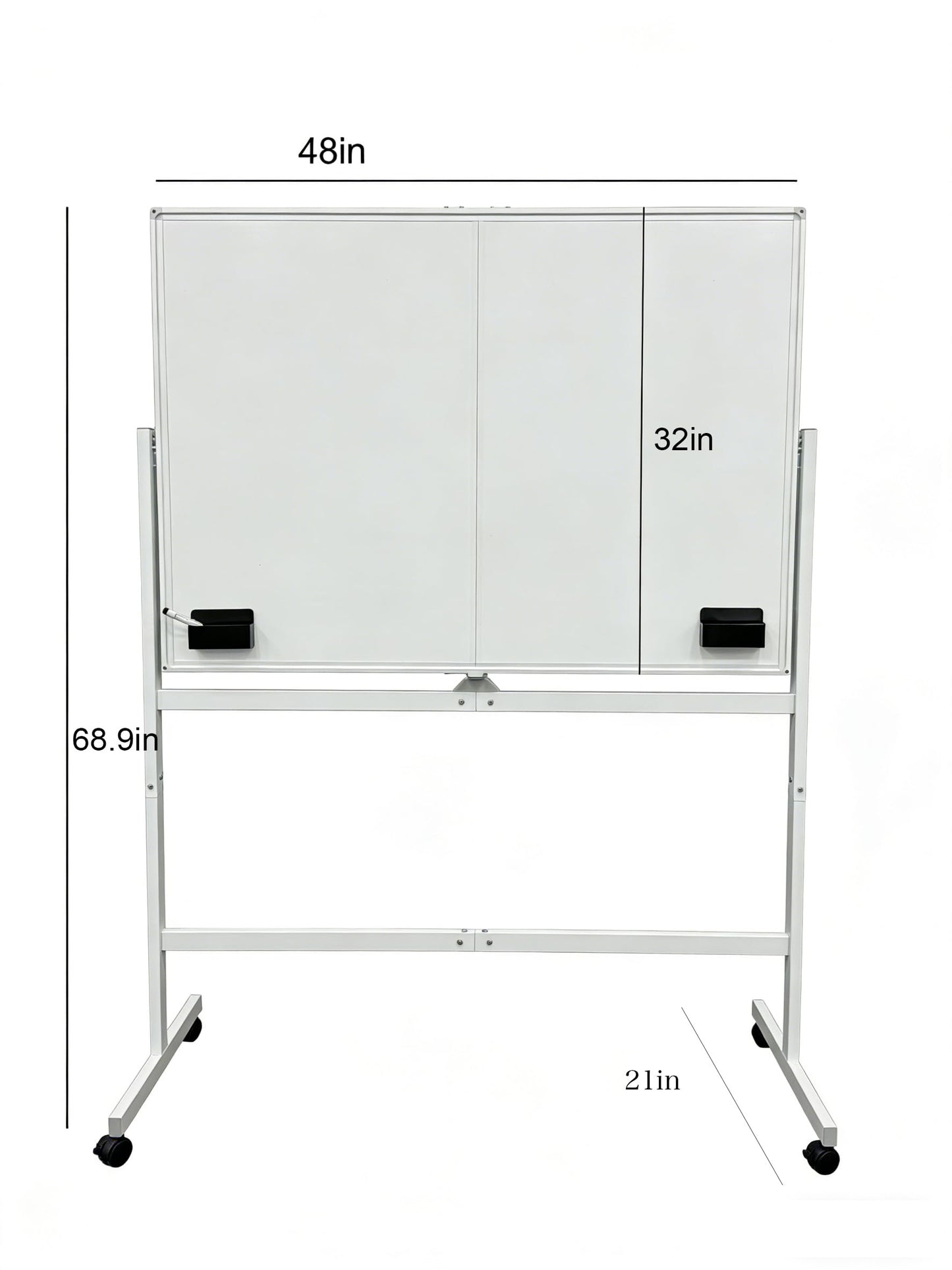 Large Rolling Magnetic Whiteboard on Wheels, 48" x 32" Double-Sided Mobile White Board with Stand, Portable Standing Dry Erase Board Easel with Lockable Wheels for Home Office Classroom School White