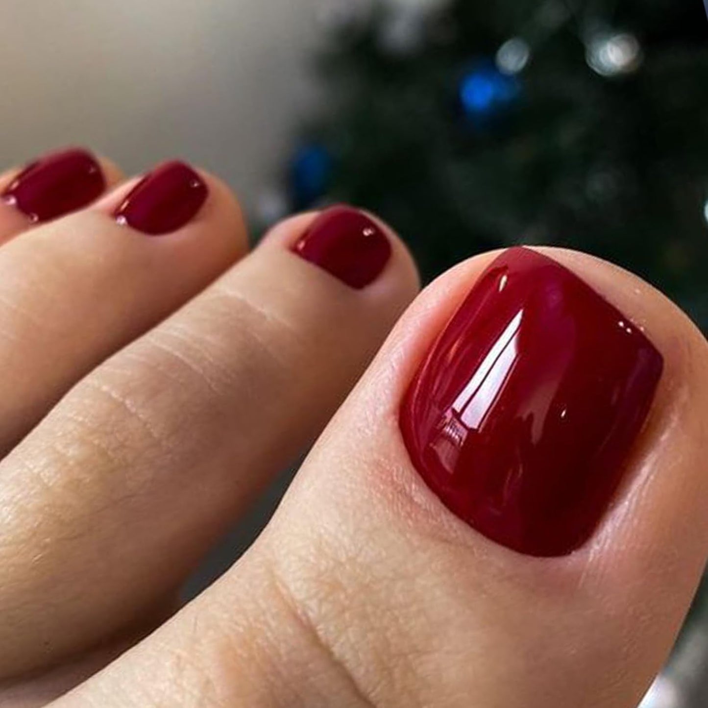 GLAMERMAID Press on Toenails,Dark Red and Black Toenails Press ons,48 Pcs 2 Sets UV Glossy Glue on Toenails for Women Girls,Reusable Acrylic Stick on Toenails for Spring Summer