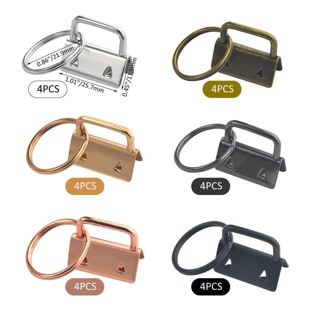 XINMEIWEN 72PCS Key Fob Hardware Set Including 24 Key Fob Hardware with Key Ring 24 Colorful Leather Keychain Tassel and 24 Swivel Snap Hooks for Keychain Making Supplies (6 Colors)
