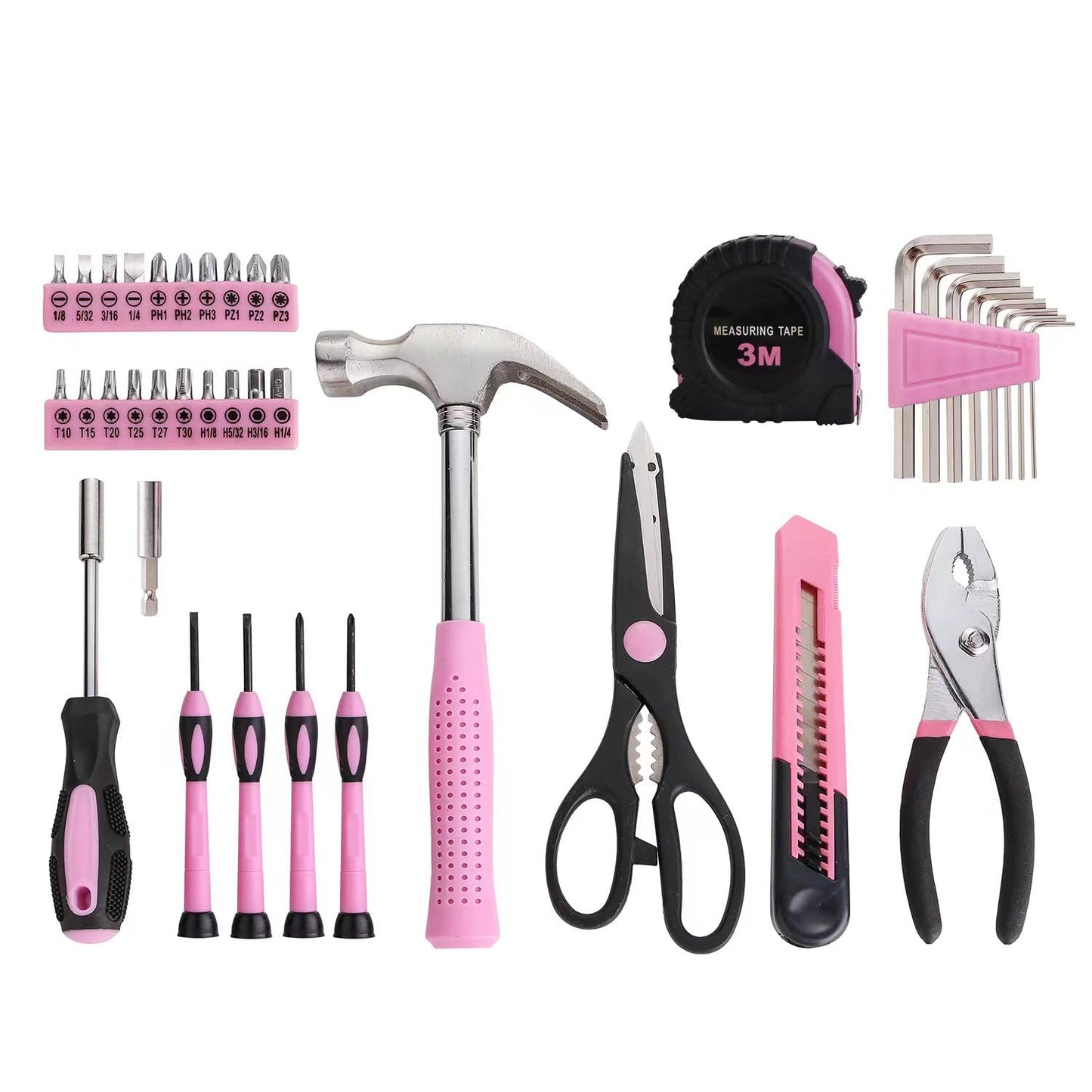 39 Piece All Purpose Basic Household Pink Tool Kit for Women - Small Tool Set with Toolbox Great for Home, Garage, Office and College Dormitory Use