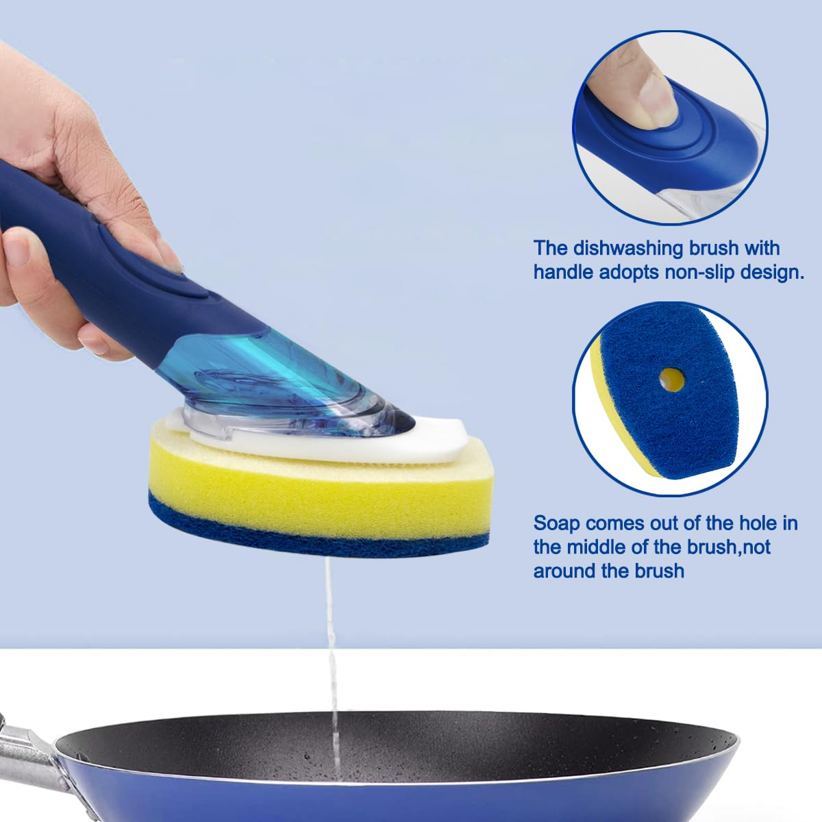 CELOX Dish Wand for Kitchen Sink, Dish Scrubber with Soap Dispenser