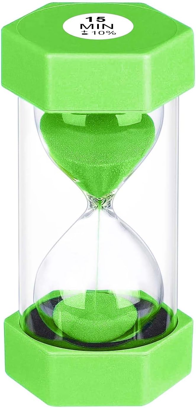 Sand Timer 15 Minute Hourglass, Unbreakabl Sand Clock 15 Min, Reloj De Arena 15 Minutos, Plastic Green Hour Glass Sandglass for Classroom Game Kitchen (Green)