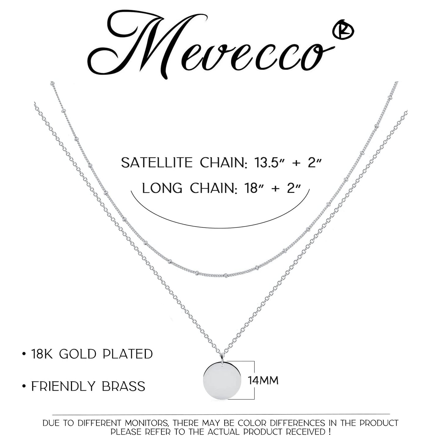 MEVECCO Sliver Necklace for Women Layered Circle Coin Disc Sliver Plated Dainty Satellite Bead Chain Simple Layer Jewelry