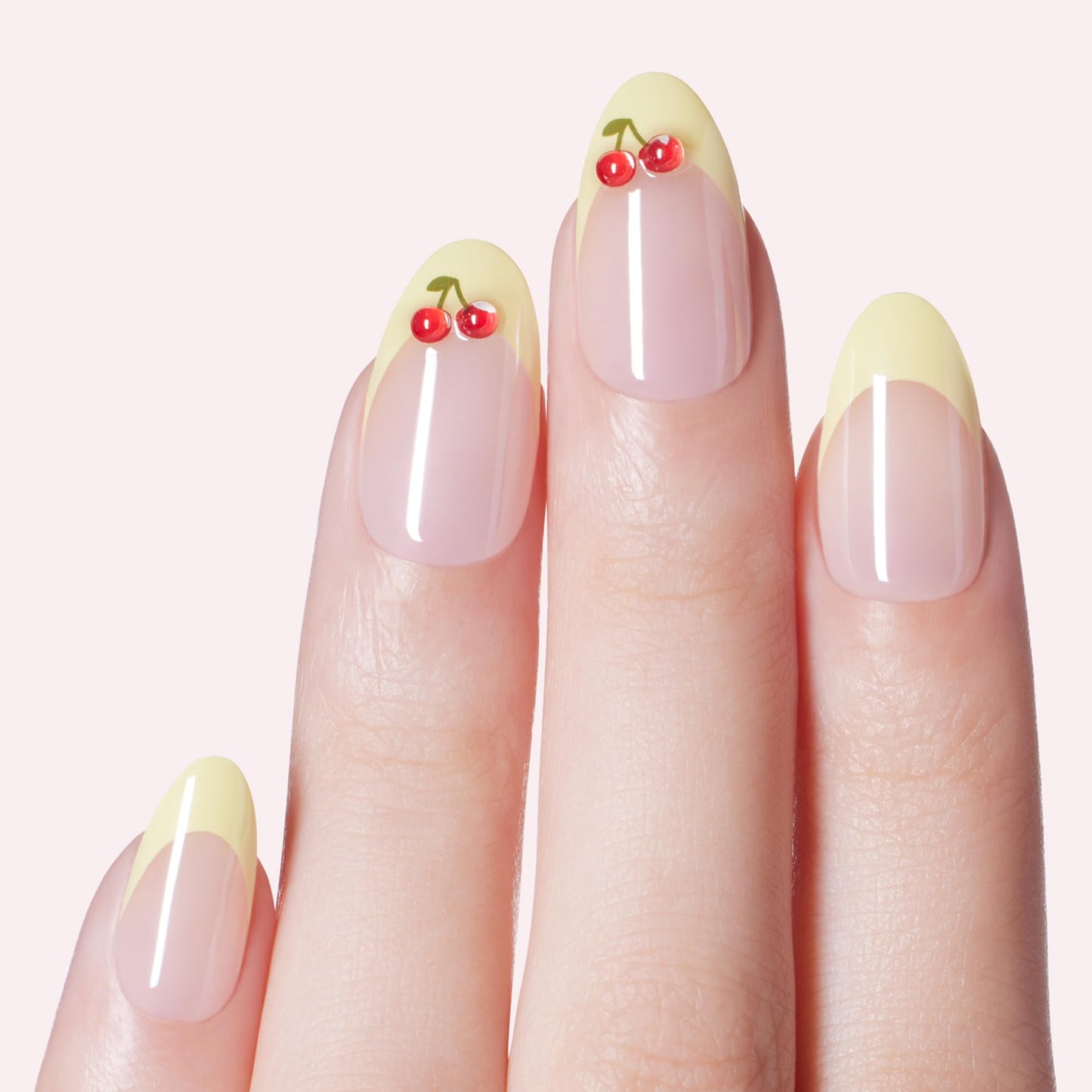 Dashing Diva Magic Press Nail Set - Cherry On Top - Long Almond Press On Nails - Long Lasting Gel - Lasts Up to 10 Days - Summer Gel Set - 4-Piece Manicure Kit with 30 Nails