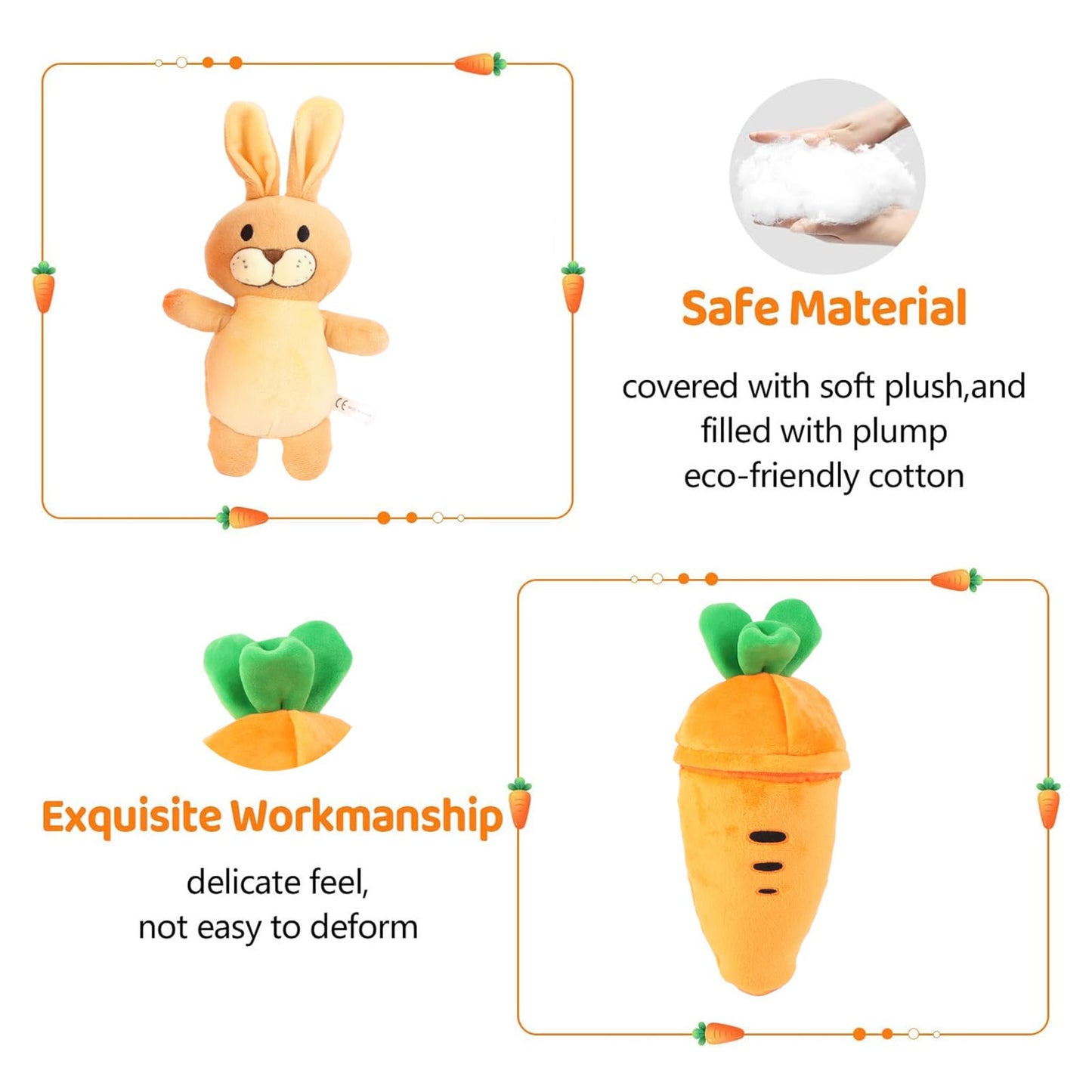 unsnurnoch Carrot Plush Toy with Bunny Inside 11" - Interactive Zipper Design, Rabbit Stuffed Animal, Cute Easter Gift & Home Decor, Soft Bunny Stuffed Animal for Kids & Collectors