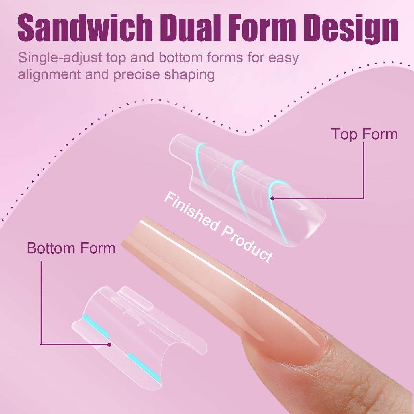 Vnjaoi 280 Pcs Original Sandwich Nails Dual Form with Guide Lines Short Coffin Nail Mold for Builder Gel Nail Extensions Art Design Salon DIY at Home