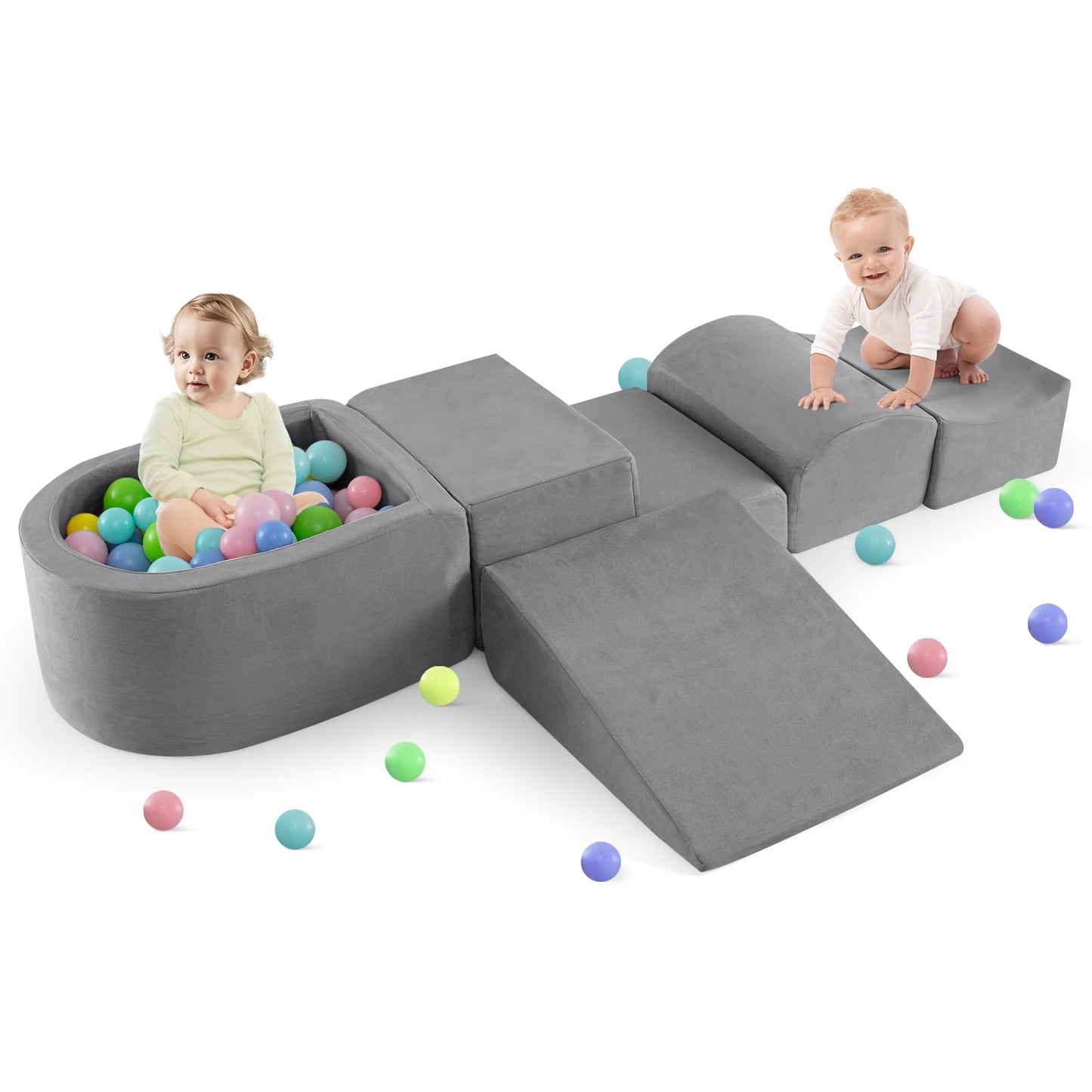 INFANS Climbing Toys for Toddlers, Foam Climbing Blocks and Ball Pit for Baby, 5pc Kids Climb and Crawl Block Activity Structure Play Set, Indoor Foam Play Gym for Crawling and Sliding