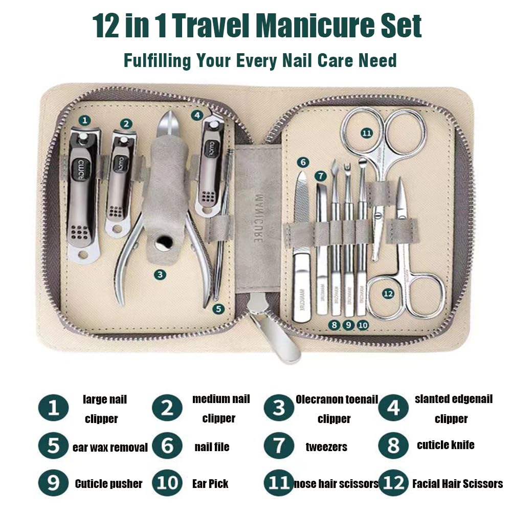 Professional Manicure Kit, Nail Scissors, Cuticle Cutter, Nail Clipper, Hand Sanitizer, Grey