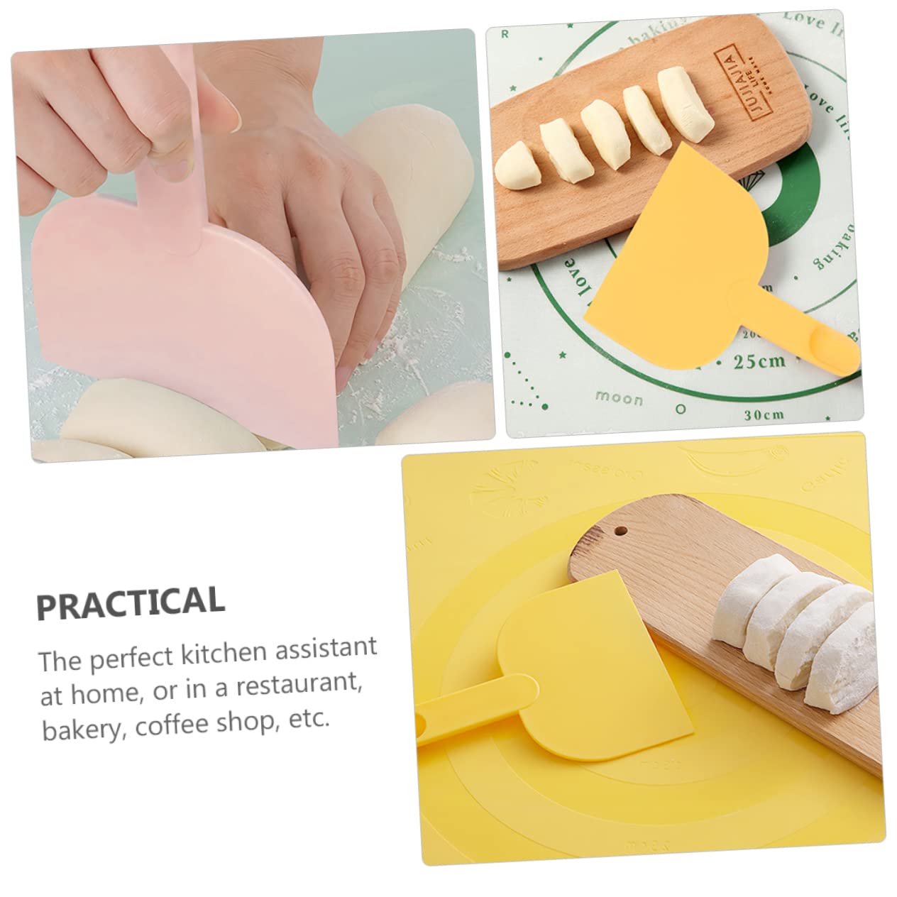 KICHOUSE Dough Scraper 3-Pack with Spoon Handle 6.49X4.72In Non-Stick Plastic Dough Cutter Kitchen Gadget for Baking Pizza Bread Cake Preparation