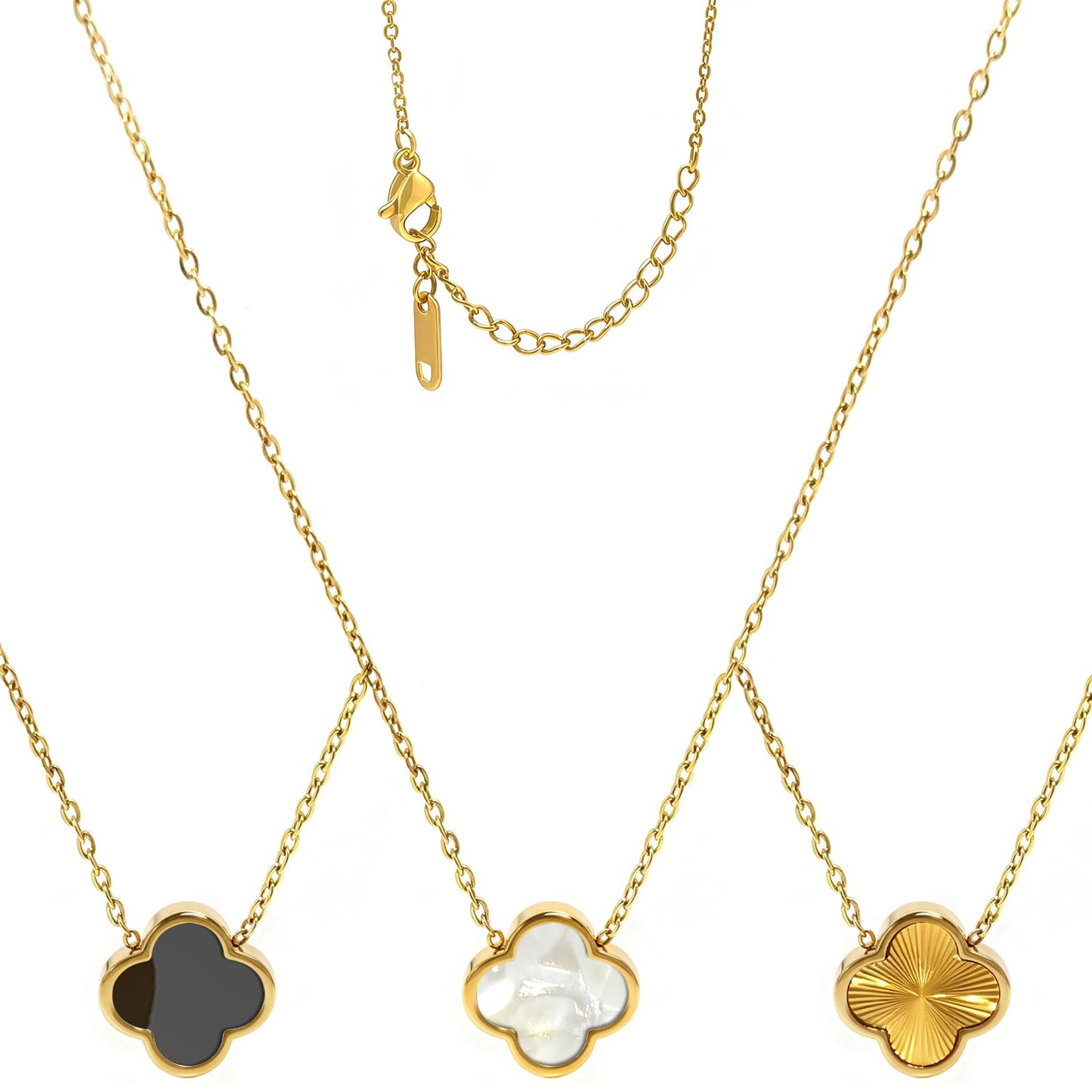 Aimétte Monette Dainty Four Leaf Clover Necklace for Women 18K Gold Plated Necklaces for Women Trendy Lucky Simple Women's Jewelry Sets Gifts Birthday Valentine's Day 3Pcs