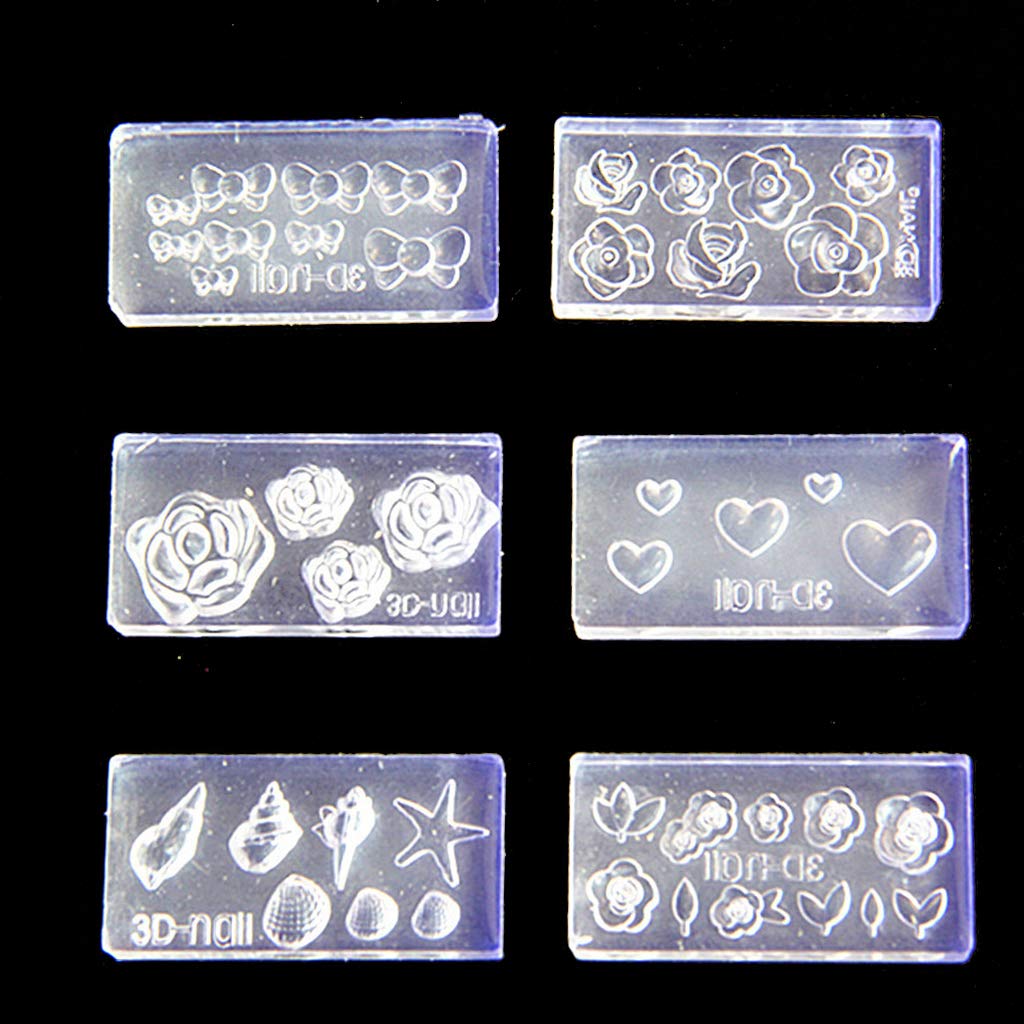 KANGneei Nail Acrylic Molds Kit, 6 Pieces 3D Stereo Mini Flower Carving Mold Nail Art Mould Template Silicone Mold