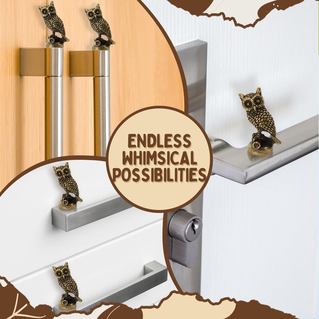 SnugMag Brass Owl Hinge Heads Decorative Topper - Magnetic Door Hinge Toppers Set of 3 - Bird Magnet Charms for Home Decoration - Whimsical Gift Idea