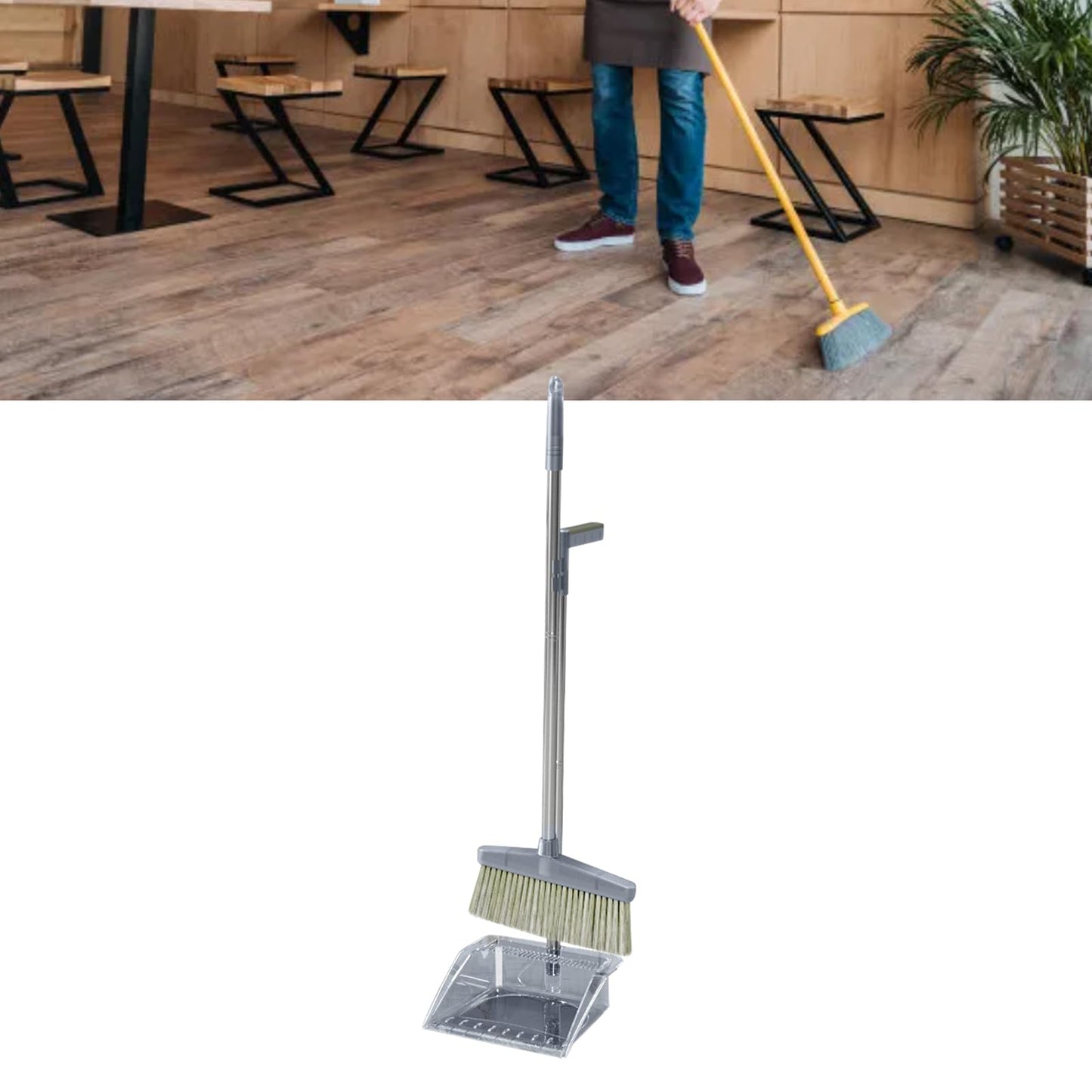 HEEPDD Broom Dustpan Set, for Efficient Home Office, 33.9 Broom and 29.5 Dust Pan Kit for Easy Use Dustpan Set, PP Material, Long Handle Nan Household Daily Necessities (Gray)