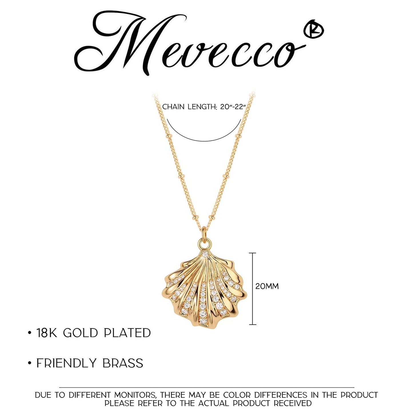 MEVECCO Dainty Gold Seashell Pendent Necklace for Women 18K Gold Plated Beach CZ Shell Necklace Boho Handmade Ocean jewelry